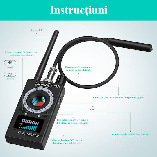 Invincio Detector Cameră și GPS Tracker 1-8000MHz