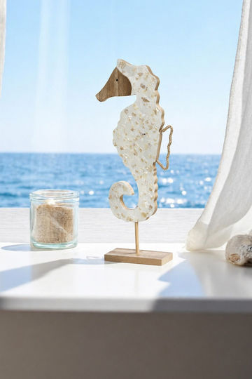 Wooden Seahorse Base Enamel 13x5x34cm White Kaeming