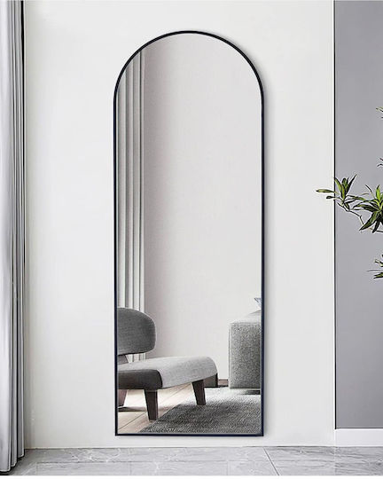 SteweHome Gewölbter Schwarzer Boden- oder Standspiegel 180x65cm