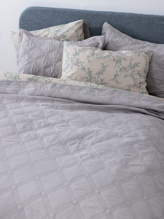 Palamaiki Ifigenia Coverlet Set King Size Microfiber Gray Soft 260x240cm 3 Pieces