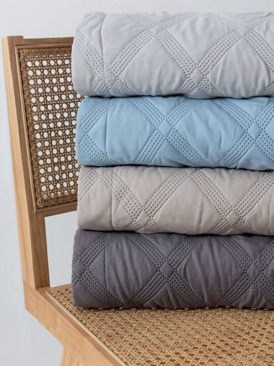 Palamaiki Ifigenia Coverlet Set King Size Microfiber Gray Soft 260x240cm 3 Pieces