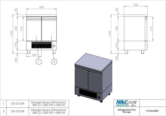 Niki Inox PS GN 089K Bancă de conservare și congelare a peștelui Înălțime 115xLungime 89xAdâncime 70cm PS GN 089K