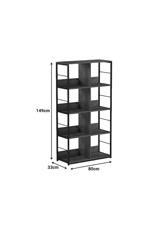 Bücherregal Bocklet Rustikal Braun-Schwarz 80x33x149cm