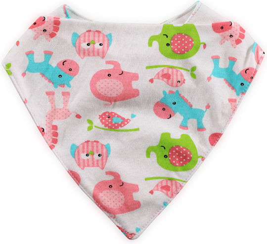 Lorelli Pink Elephants Bandana 100% Cotton with Hoop & Loop Fastener Pink