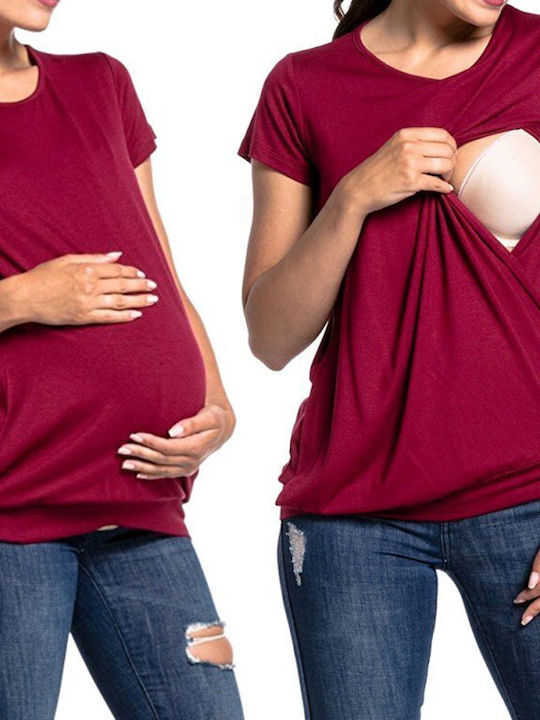 Women's Short Sleeve Nursing Top Red Polyester-cotton