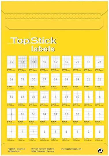 Topstick 1890 Self-Adhesive Rectangular A4 Labels 25.4x10mm
