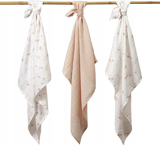 Babyono Muslin Swaddle Blankets Beige 70x70cm 3pcs