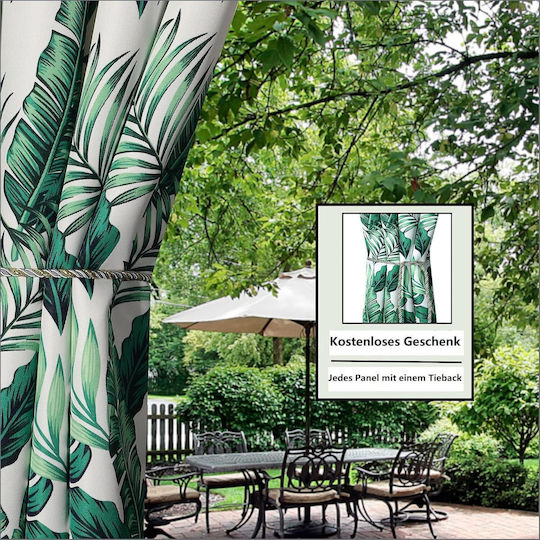 Waterproof Garden Curtain Tropical Green Leaves 132x275cm