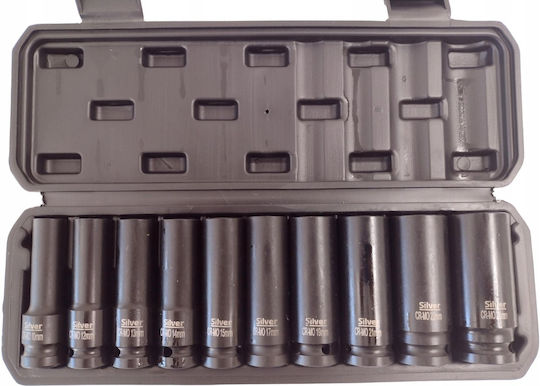 Silver Long Pneumatic Sockets with 1/2" Frame Host Set 10 Pieces