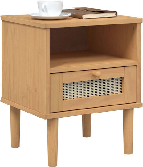 Bedside Table Senja Made of Solid Brown Wood 40x35x48cm
