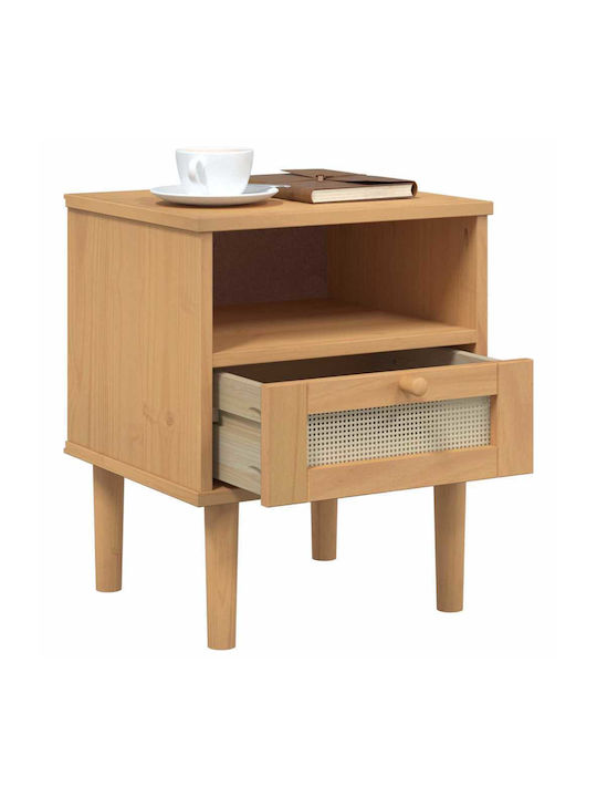 Bedside Table Senja Made of Solid Brown Wood 40x35x48cm