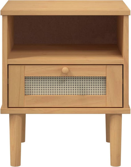 Bedside Table Senja Made of Solid Brown Wood 40x35x48cm