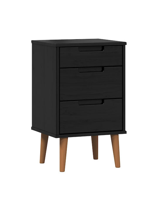 Bedside Table Made of Solid Black Wood 40x35x65cm