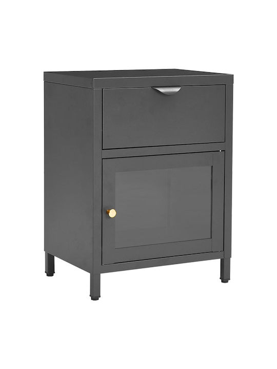 Metal Bedside Tables With Gray Glass Surface 2 Pieces 40x30x54.5cm