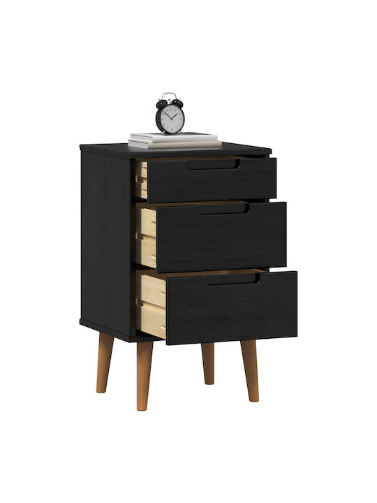 Bedside Table Made of Solid Black Wood 40x35x65cm