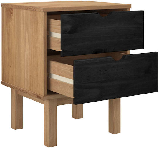 Bedside Table Made of Solid Black Wood 45x39x57cm