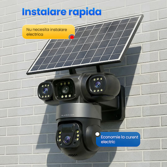 V380 PRO IP Cameră de Supraveghere Triplă Wi-Fi/4G Full HD+ 5MP Rezistentă la Apă cu Baterie Difuzor și Obiectiv 4mm