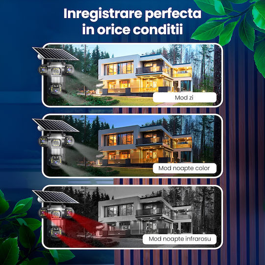 V380 PRO IP Cameră de Supraveghere Triplă Wi-Fi/4G Full HD+ 5MP Rezistentă la Apă cu Baterie Difuzor și Obiectiv 4mm