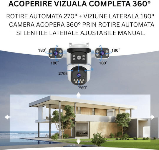 Taggo TAG621-WIFI-9MP Cameră de Supraveghere IP Triplu Wi-Fi 9MP Impermeabilă cu Baterie cu Comunicare Bidirecțională și Obiectiv 4mm