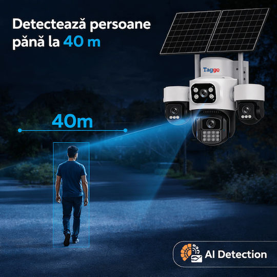 Taggo TAGGO-PRO-Q50 Cameră de Supraveghere IP Quad 4G Impermeabilă cu Baterie și Comunicare Bidirecțională