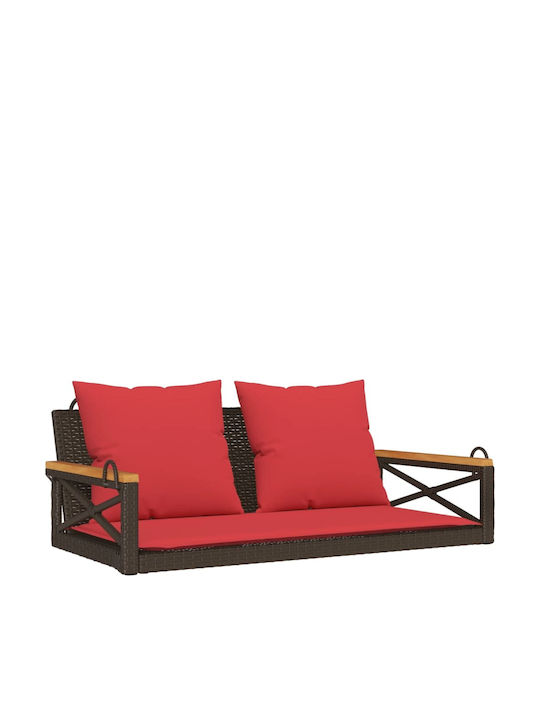 Swing Armchair with Stand and Pillow Rattan Brown Load Weight up to 110kg L109xD62xH40cm