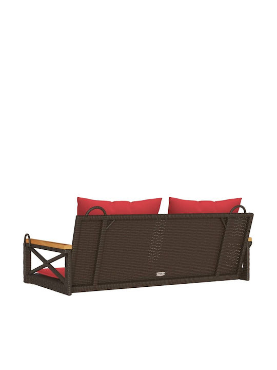 Swing Armchair with Stand and Pillow Rattan Brown Load Weight up to 110kg L109xD62xH40cm