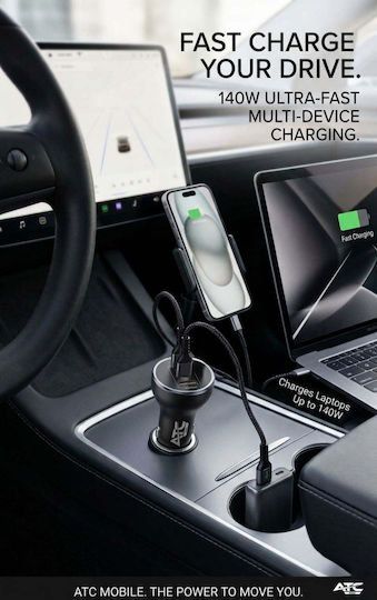 ATC Car Charger 160W Fast Charging with Ports 1xUSB 2xType-C