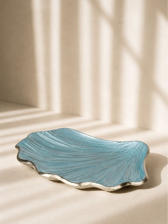Metallic Tray Shell Shape Blue Enamel 19.5x19.5x0cm Monochrome Kaeming