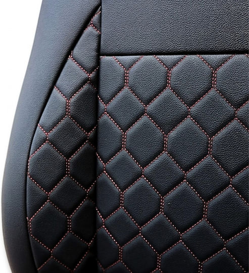 PanCar Car Covers Set 9 Pieces Leatherette Rhombus Black Red