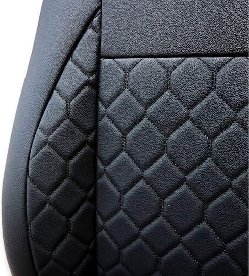 PanCar Set Car Seat Covers 9 Pieces Leatherette Rhombus Black