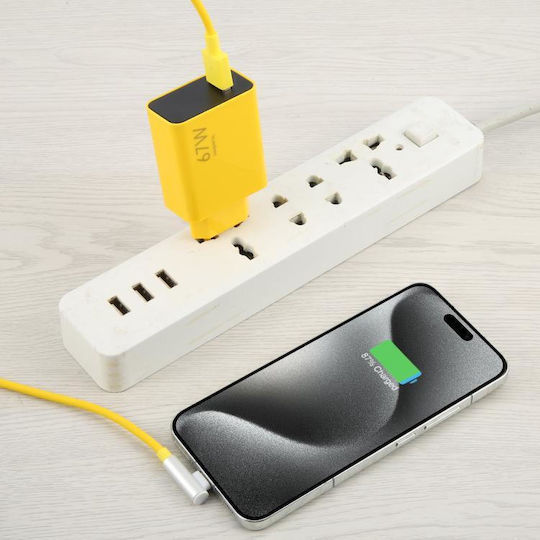 Handyladegerät mit USB-A Ausgangsanschlüsse und Kabel USB-C 67W Gelb (EDA007579901A)