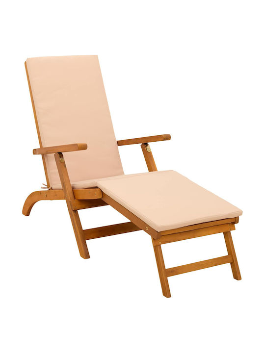 Șezlong Din Lemn Cu Pernă Bej Set Cu Masă 3 Buc 146x55x91 cm