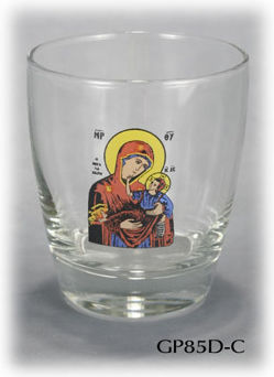 Glass Vigil Oil Lamp Decal Icon of Virgin Mary 9 Shades Size 10.3 X 9 Cm
