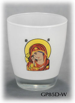 Glass Vigil Oil Lamp Decal Icon of Virgin Mary 9 Shades Size 10.3 X 9 Cm
