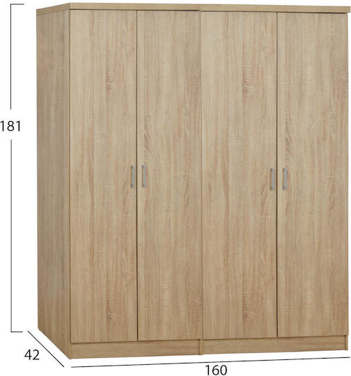 Jenna Τετράφυλλη Ντουλάπα με Πατάρι 160x42x181cm Sonama