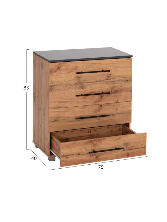 Wooden Bedroom Chest of Drawers Carys with 4 Drawers Gray 75x40x83cm