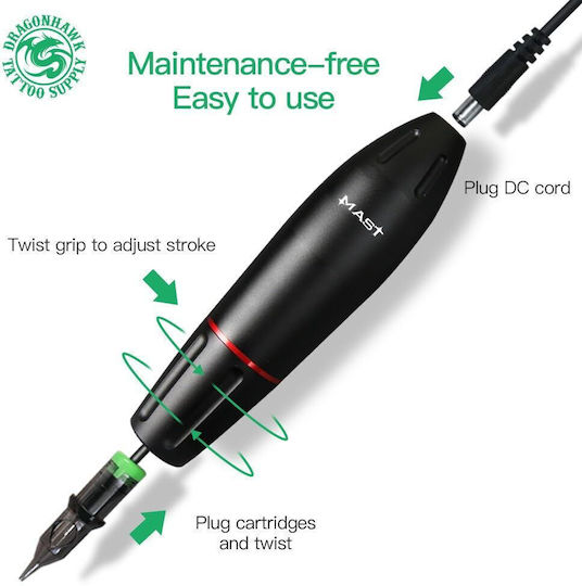 Dragonhawk Mast Pen Space Mașină Rotativă de Tatuat din Aluminiu Motor Japonez Cursă Reglabilă 2.8–3.5 Mm Ergonomic Compatibil cu Cartuș 6–9v Model Wq102-2