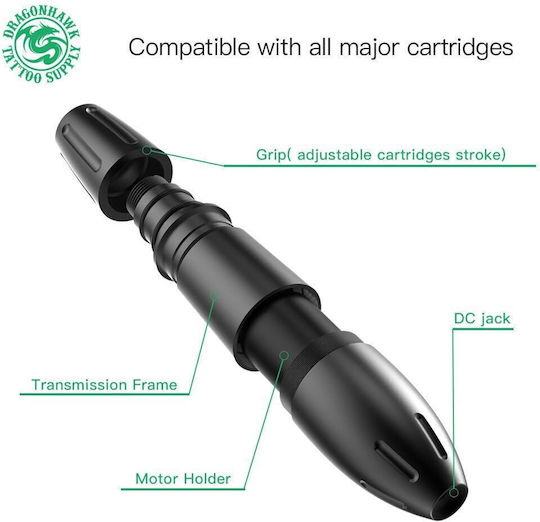 Dragonhawk Mast Pen Space Mașină Rotativă de Tatuat din Aluminiu Motor Japonez Cursă Reglabilă 2.8–3.5 Mm Ergonomic Compatibil cu Cartuș 6–9v Model Wq102-2