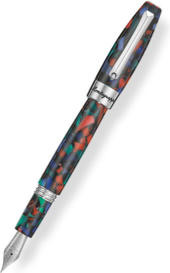 Montegrappa Fortuna Mosaico Πένα Γραφής από Ατσάλι με Μπλε Μελάνι Aurora Borealis