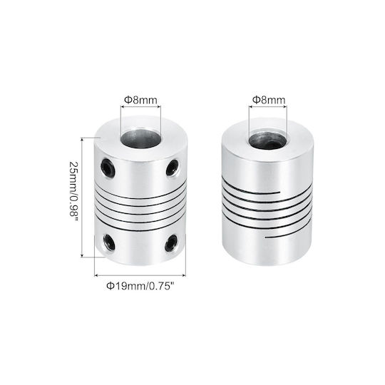 Set 4 Cuplaje Axiale Flexibile Quarkzman 8 Mm La 8 Mm Aluminiu L25xd19mm Tip Arc Elicoidal Amortizare Vibrații Motor Pas Cu Pas Nema Imprimantă 3d Cnc Encoder Conector Ax Argintiu