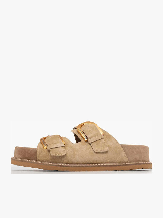 Δερμάτινα Γυναικεία Σανδάλια Flatforms Μπεζ