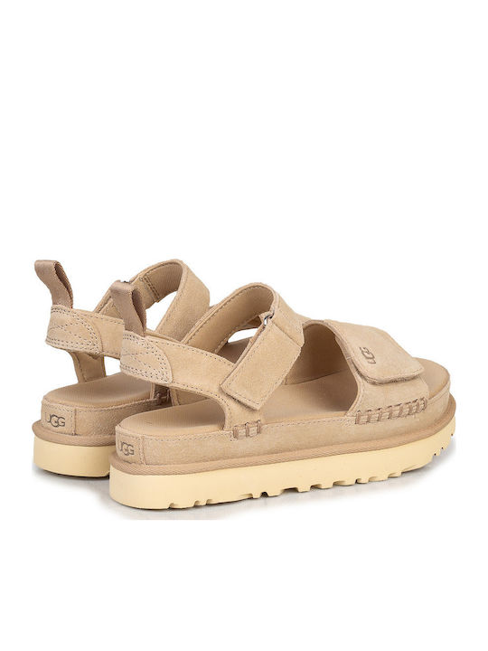 Goldenstar Δερμάτινα Γυναικεία Σανδάλια Flatforms Sand