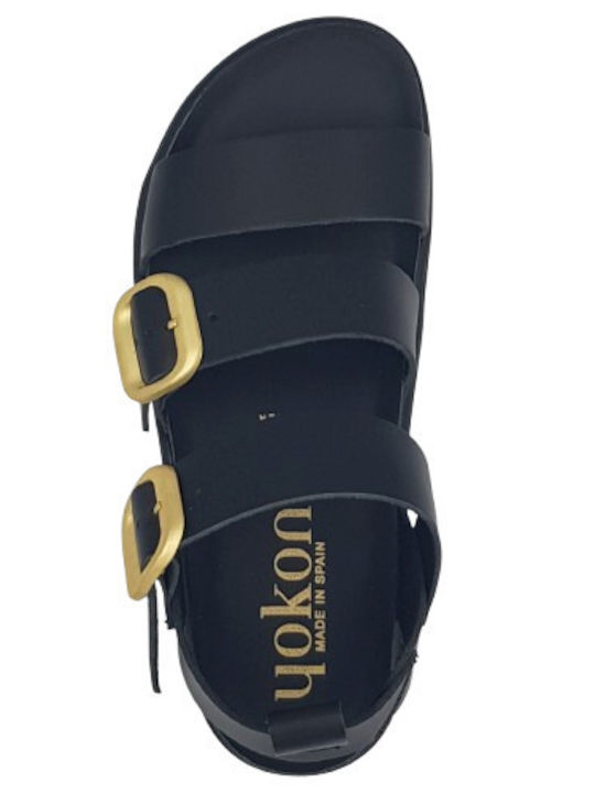 Leather Women's Flat Sandals in Black Color