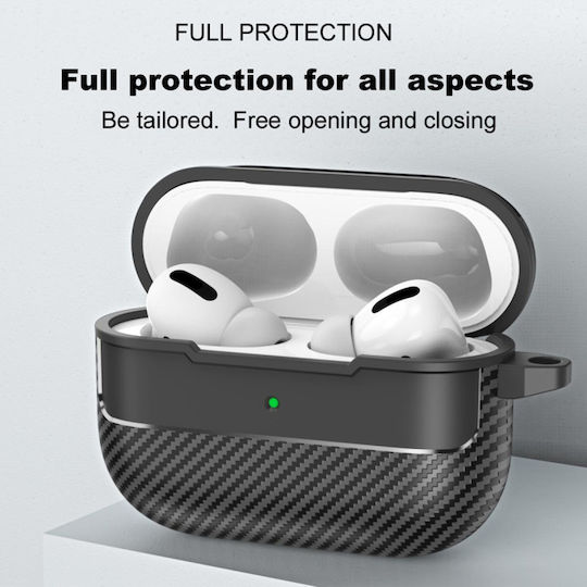 Techsuit Carbonfiber Case With Hook In Black Colour For Apple AirPods Pro 3