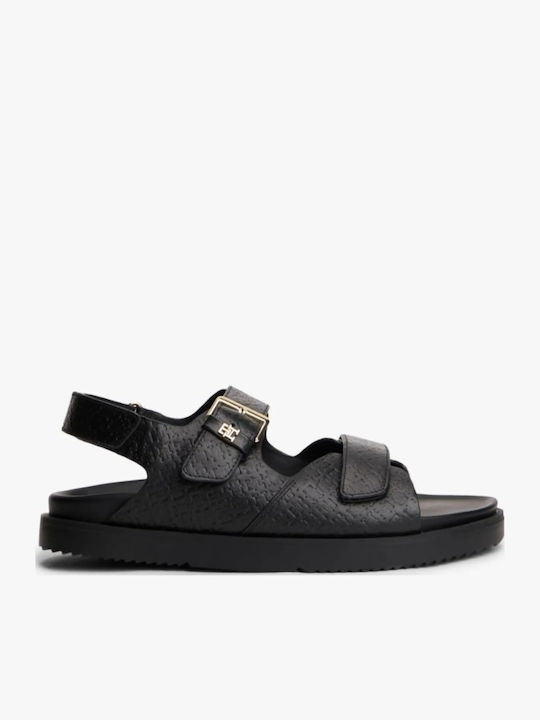 Δερμάτινα Γυναικεία Σανδάλια Flatforms Μαύρα
