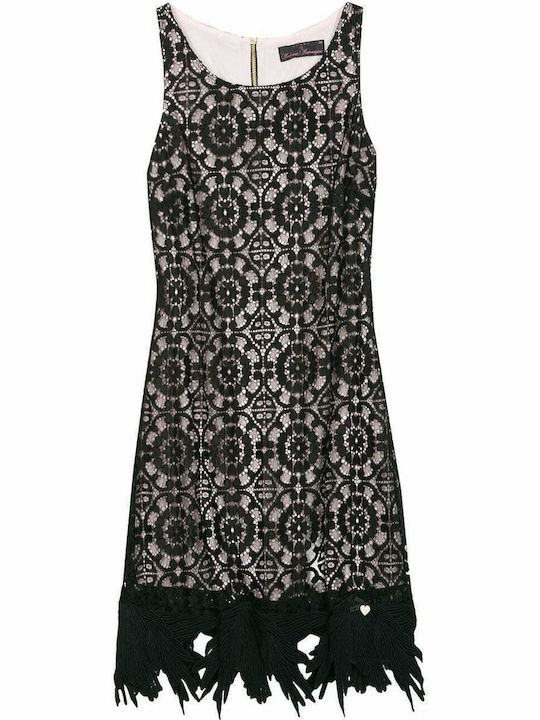 Summer Midi Dress for Wedding Christening with Black Lace