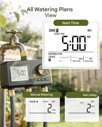 Diivoo Irrigation Timer 3 Outputs Automatic Manual Watering Timer Large Lcd Display Brass Connectors Rain Delay Function Digital Programming Garden Lawn