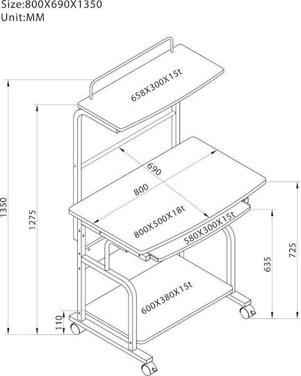 Birou De Calculatoare Mobile Din Lemn Argintiu 80x69.5cm