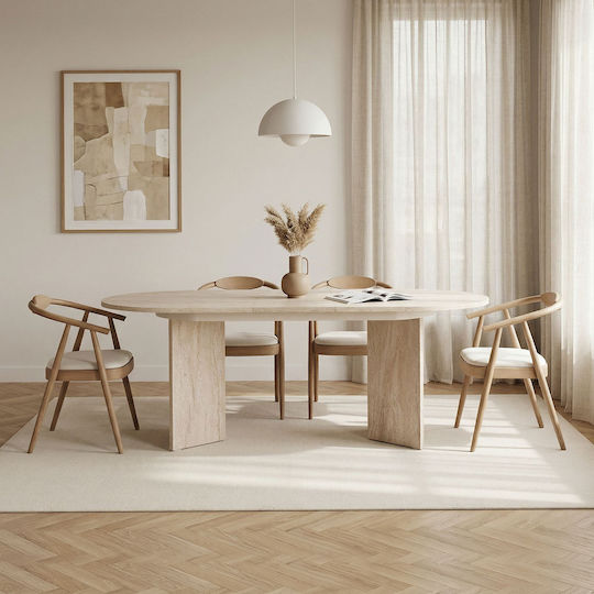 Sorell Masă Ovală Extensibilă Pentru Sala De Mese Din Lemn Bej 160(+40)x75x90cm