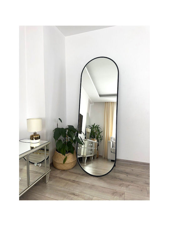 SteweHome Oval Floor Mirror with Black Metal Frame 180x60cm